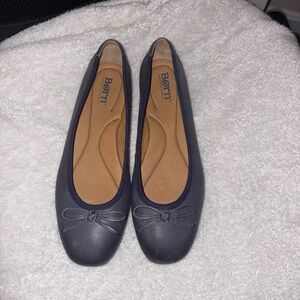 Born Navy Leather Ballet Flats with Bow Accent
